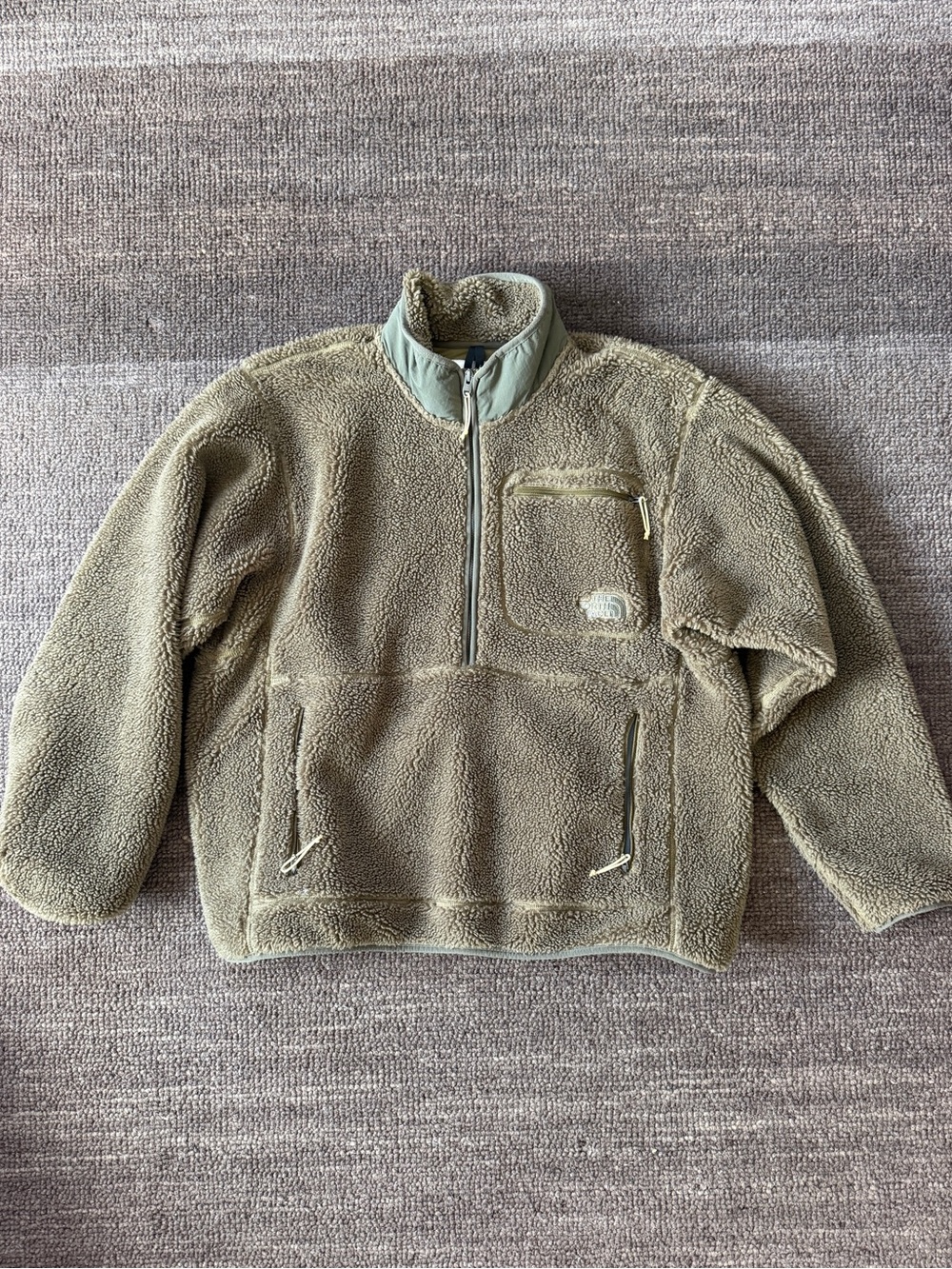 The North Face Olive Green Sherpa Fleece Pullover Jacket